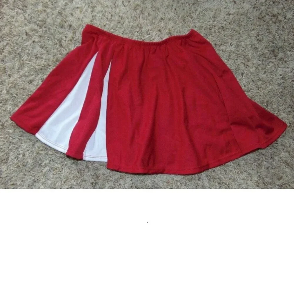 Cheerleader Skirt, Pom Poms & Hair Ties Halloween Costume 12/14 Red White NO TOP